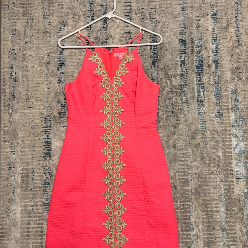 Lilly Pulitzer Orange Pink Embellished Midi Sundress